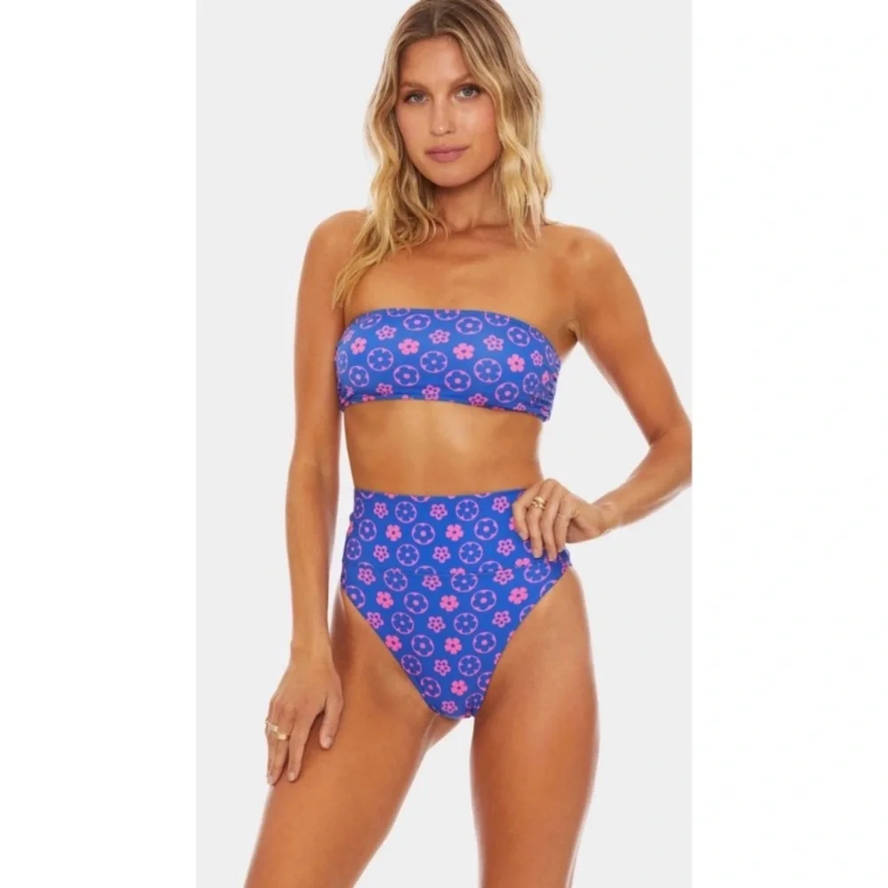 Beach Riot Wavy Floral Kelsey Bandeau Swim Bikini Top | Highway High Rise Bottom - Picture 8 of 15